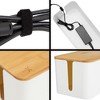 ionX Box for Cable Management, 1 Large ABS Cord Organizer Box with Bamboo Lid, White - 3 of 4