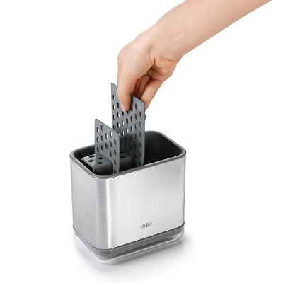 OXO Stainless Steel Sink Caddy with Drip Tray, Light Silver