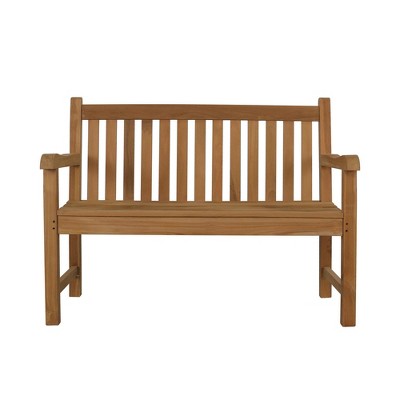 Decksplore Solid Teak Garden Bench Curved Backrest Arch Armrest All Weather 2 Seater for Patio Park Yard