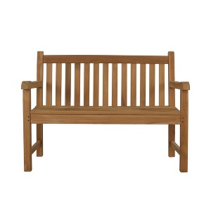 Decksplore Solid Teak Garden Bench Curved Backrest Arch Armrest All Weather 2 Seater for Patio Park Yard - 1 of 4