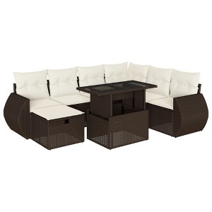 vidaXL 8 Piece Patio Sofa Set with Cushions - Brown and Cream - 1 of 4
