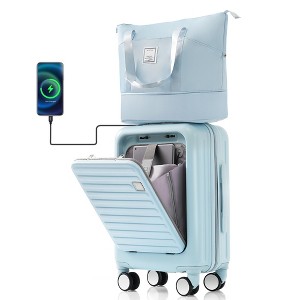 2pc/3pc/4pc ABS Hard Shell Luggage Sets, Front Opening Suitcase with USB Port, Cup Holder and Spinner Wheels 4W -ModernLuxe - 1 of 4