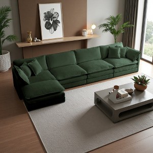 147" Chenille Modular L-Shaped Sectional Sofa with Ottoman - 1 of 4