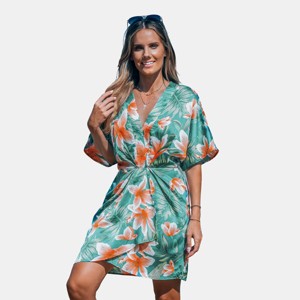 Women's Tropical Dolman Sleeve V-Neck Mini Dress - Cupshe - 1 of 4