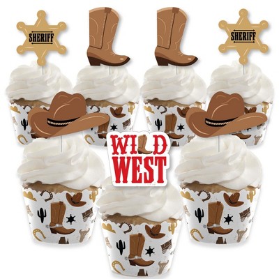 Big Dot of Happiness Western Hoedown - Cupcake Decoration - Wild West Cowboy Party Cupcake Wrappers and Treat Picks Kit - Set of 24