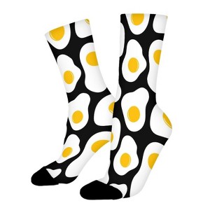 Fried Eggs Black Women Printed Crew Socks Funny Funky Socks Soft Polyester Novelty Gifts for Artists Men - 1 of 1