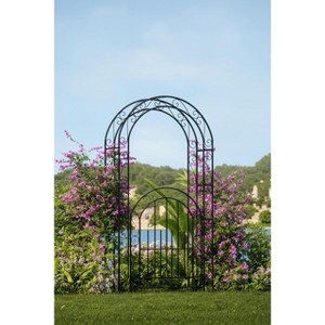 8FT Black Garden Arch with Gate ¨C Heavy-Duty Metal Arbor for Wedding Decor, Sturdy Steel Archway for Climbing Roses & Vines - 1 of 4