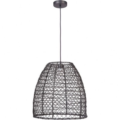 Matte Black Aluminum Indoor/Outdoor Pendant Light with Woven Rattan Shade