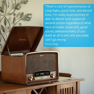 Walnut Vintage Style 7-in-1 Record Player Stereo System with Bluetooth