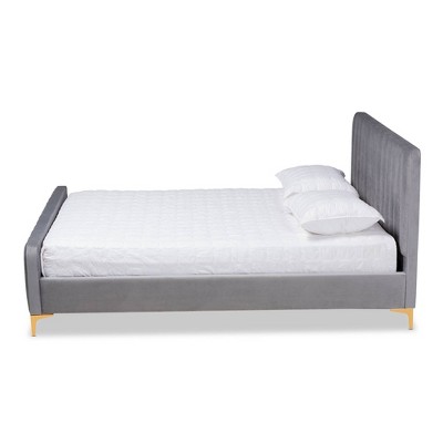 Nami Light Grey Velvet Upholstered King Bed with Tufted Headboard