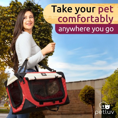 Red Foldable Pet Stroller with Detachable Carrier