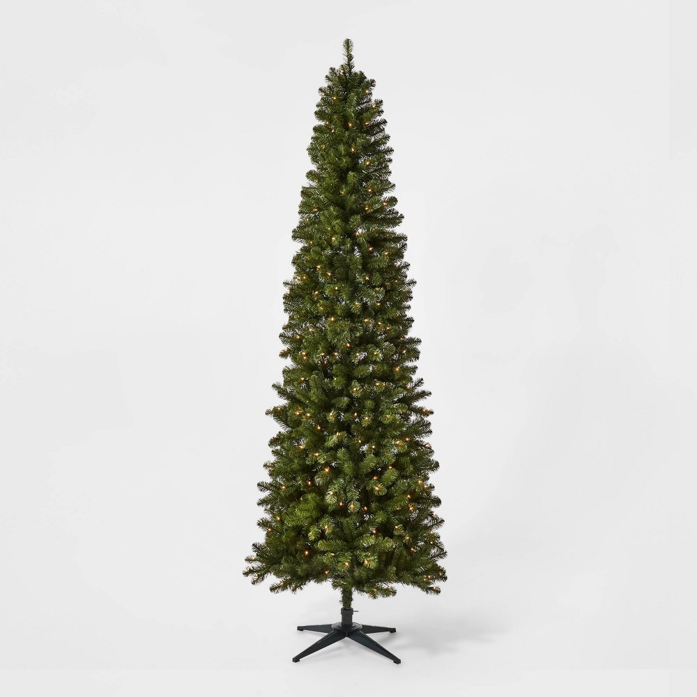 9ft Pre-lit Artificial Christmas Tree Slim Alberta Spruce Clear Lights - Wondershop