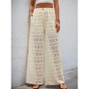 Women's Pants Wide Leg Elastic Waist Lace Hollow Two Side Pockets Oversize Loose Casual - 4 of 4