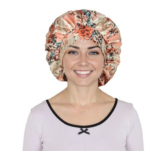 Anna-Kaci Women Silk Bonnet for Sleeping Satin Hair Bonnet with Floral Print and Long Tie Band - 1 of 4