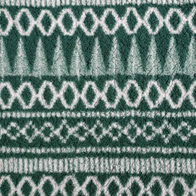 Green and White Reversible Sherpa Fleece Throw Blanket