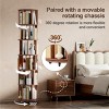 Walnut Solid Wood 360° Rotating Bookshelf Tower with Wheels,4/5/6-Tier Tall Narrow Bookcase for Corner,Bedroom,Small Space-Baofuwish - 2 of 4