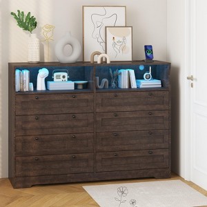 Garvee Modern 8 Drawer Dresser with RGB Light and Power Strip, Solid Wood TV Cabinet and Storage Organizer - 1 of 4