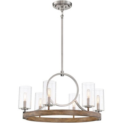 Minka Lavery Minka Country Estates 28" Nickel and Wood Finish 6-Light Chandelier