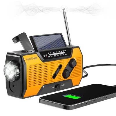 FosPower Solar Hand Crank Emergency Radio with Flashlight Cell Phone Charger, AM/FM/NOAA Weather Radio Power Bank, IPX3 SOS Alarm Reading Lamp