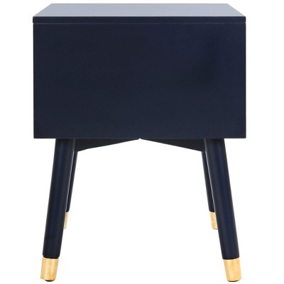 Lyla Transitional 2-Drawer Nightstand in Navy with Gold Accents