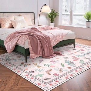 Modern Insect Floral Area Rug for Living Room, Machine Washable Carpet Non Slip Doormat, Low Pile Large Stain Resistant Floor Carpet - 1 of 4