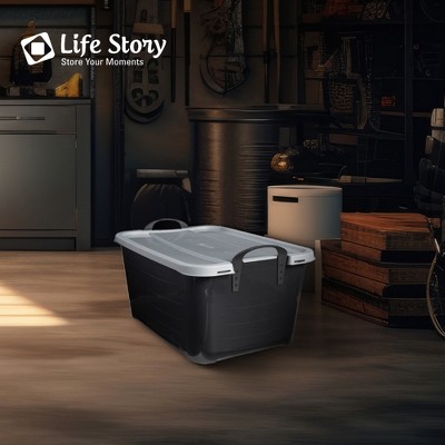 Life Story 55 Quart Black Stackable Lidded Storage Bins, Set of 6