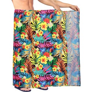 HAPPY BAY Men's Cover Up Hawaiian Summer Long Swim Trunk Swimwear For Men Vacation Beach Holidays Beachwear Pareo One Size Ebony, Floral - 1 of 4