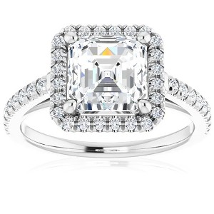 Pompeii3 2 1/2Ct Asscher Cut Moissanite & Diamond Halo Engagement Ring in 10k Gold - 1 of 4