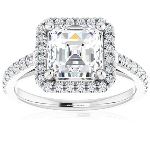 Pompeii3 2 1/2Ct Asscher Cut Moissanite & Diamond Halo Engagement Ring in 10k Gold - image 1 of 4