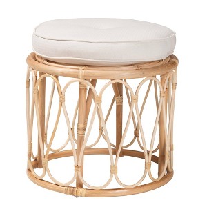 bali & pari Hachiro Natural Rattan Ottoman Footstool: Bohemian Handcrafted, Removable Cushion, No Assembly Required - 1 of 4
