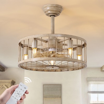 Ludomide 20'' Industrial Caged Ceiling Fan with Remote Control and Lights - Rustic Farmhouse Chandelier Design