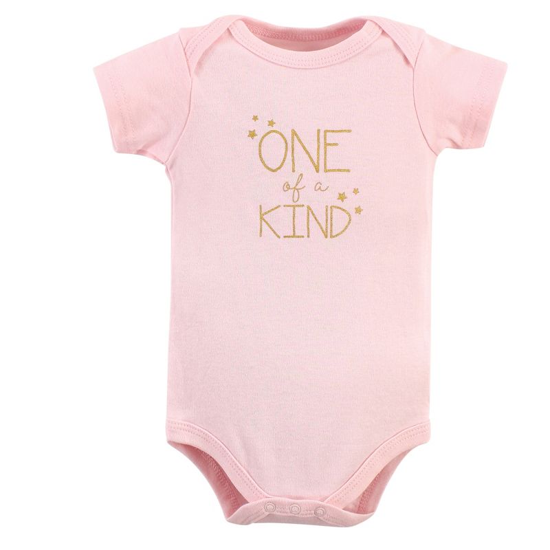 Hudson Baby Infant Girl Cotton Bodysuits 5pk, Gold/Pink Unicorn, 5 of 8