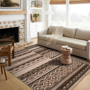 Acekool 5x7 Washable Rug – Vintage Geometric Non-Slip Carpet, Ultra-Thin Floor Mat for Living Room & Bedroom - 1 of 4