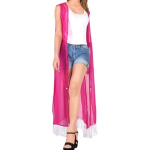 LA LEELA Women's Summer Open Front Oversized Vacation Beachwear Long Bathing Suit Duster Holiday Swimwear Coverups Cardigan - 1 of 4