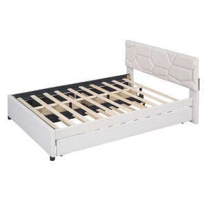 Luxury Linen Upholstered Bed with Stylish Brick Headboard & Twin XL Trundle - Dream Bedroom Essential - 1 of 4