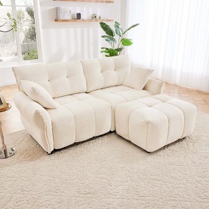 2-Seater Sofa Modern Chenille Fabric with Ottoman for Living Room White - 1 of 4