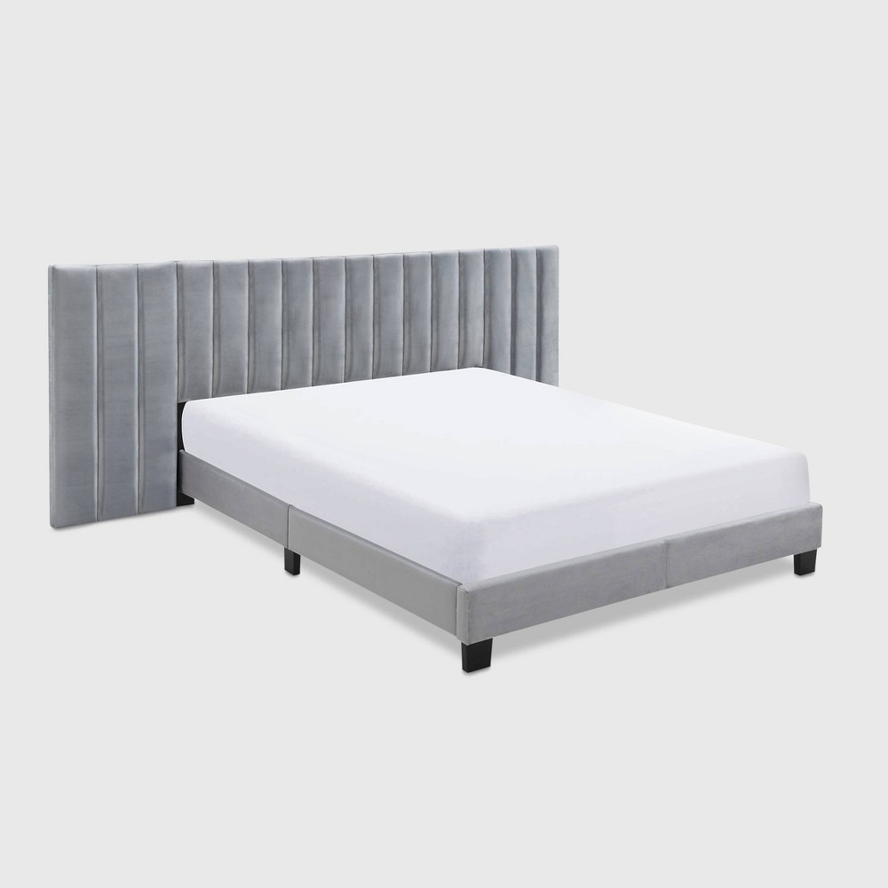 Queen Gramercy Channel Tufted Upholstered Bed Gray Velvet - Finch