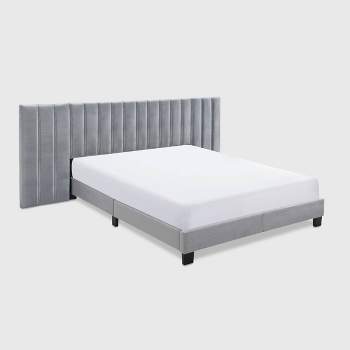 Gramercy Channel Tufted Upholstered Bed Gray Velvet - Finch