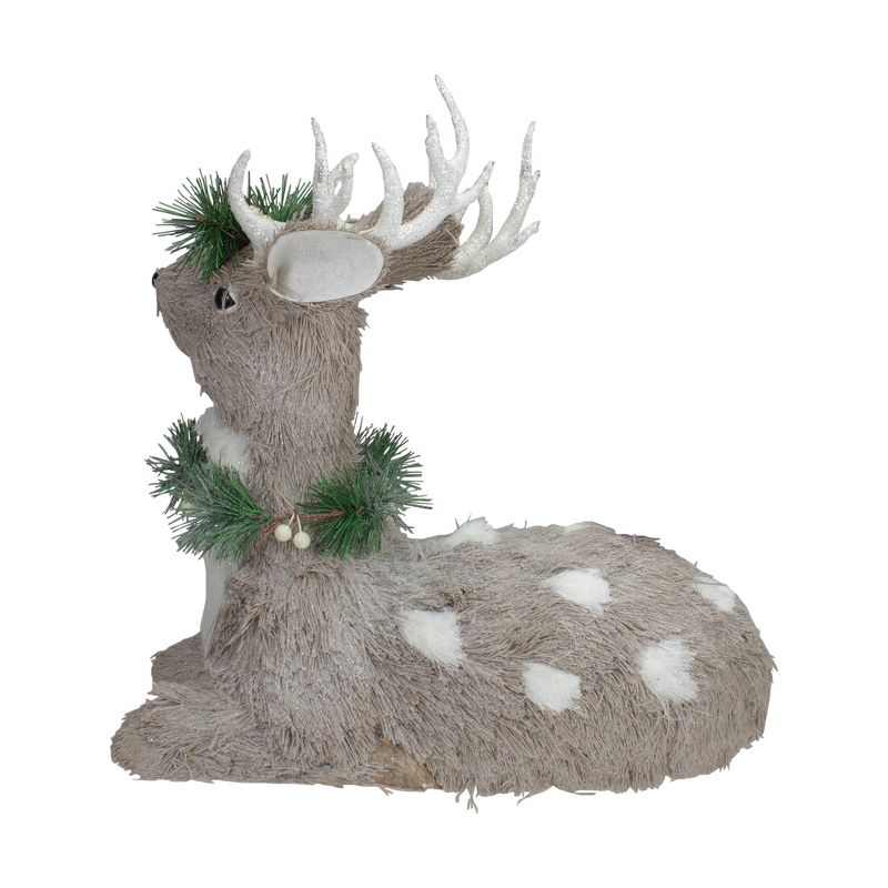 Northlight 14" Gray Sitting Sisal Reindeer with Wreath Christmas Figure, 3 of 5