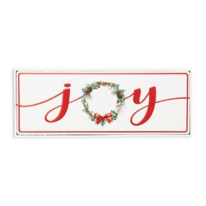 HomeRoots 7" X 19" White and Red Christmas Joy Metal Wall Decor - 1 of 4