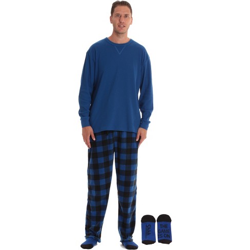 followme Microfleece Men's Buffalo Plaid Pajama Pants with Pockets (Navy &  Red Plaid, Medium) 