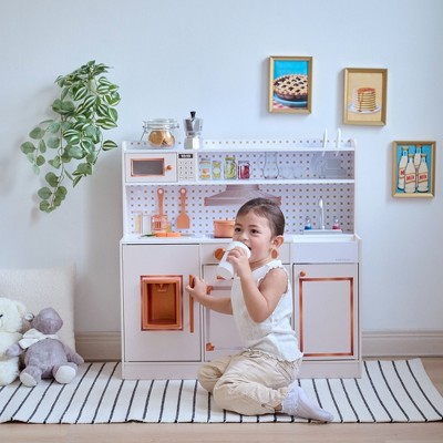 Teamson Kids Little Chef St. Louis Wooden Play Kitchen with Full Backsplash Hands-On Set, 15 Accessories