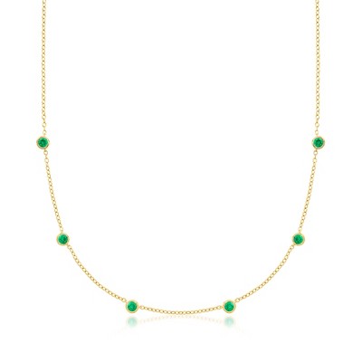 Pure Collection by Ross-Simons 0.50 ct. t.w. Bezel-Set Lab-Grown Emerald Station Necklace in 18kt Gold Vermeil Size 16