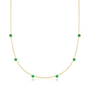 Pure Collection by Ross-Simons 0.50 ct. t.w. Bezel-Set Lab-Grown Emerald Station Necklace in 18kt Gold Vermeil Size 16 - 1 of 4