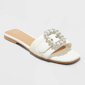 Women's Kelsey Bone Pearl Buckle Sandals - A New Day™ Cream - 1 of 4
