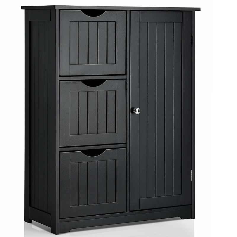 Costway Bathroom Floor Cabinet Side Storage Cabinet with 3 Drawers and 1 Cupboard Grey\ Black, 1 of 11