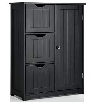 Costway Bathroom Floor Cabinet Side Storage Cabinet with 3 Drawers and 1 Cupboard Grey\ Black