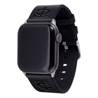 MLB Minnesota Twins Apple Watch Compatible Leather Band 42/44mm - Black