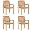 vidaXL - 4X Solid Teak Wood Stacking Patio Chairs with Cushions - Indoor/Outdoor Dining Garden Furniture - Beige Cushions Included - 2 of 4