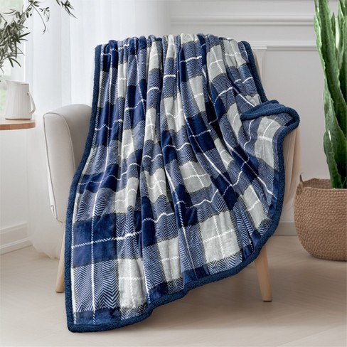 Pavilia Fleece Plush Microfiber Throw Blanket For Couch, Sofa And Bed,  Reversible, Plaid Navy/throw - 50x60 : Target